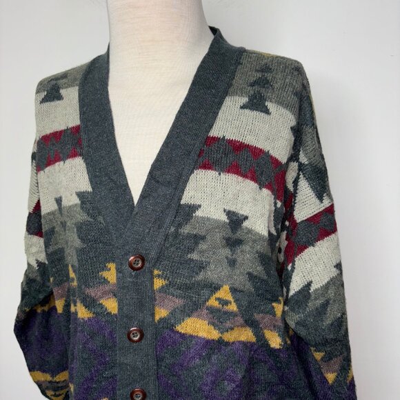 Urban Renewal Knit Cardigan Sweater Aztec Southwester Size L/XL Wool Blend Italy - Picture 4 of 16